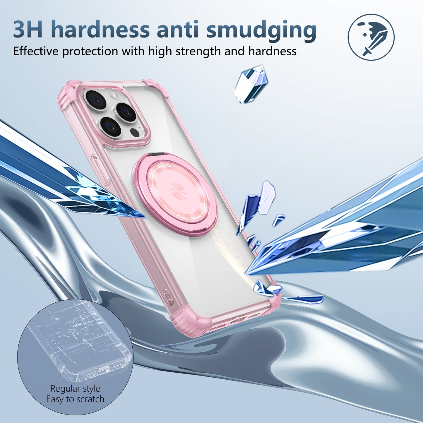 ELECTROPRIME For iPhone 15 Gold Shield CD Pattern MagSafe Magnetic Phone Case with Rotating Stand(Transparent Pink)