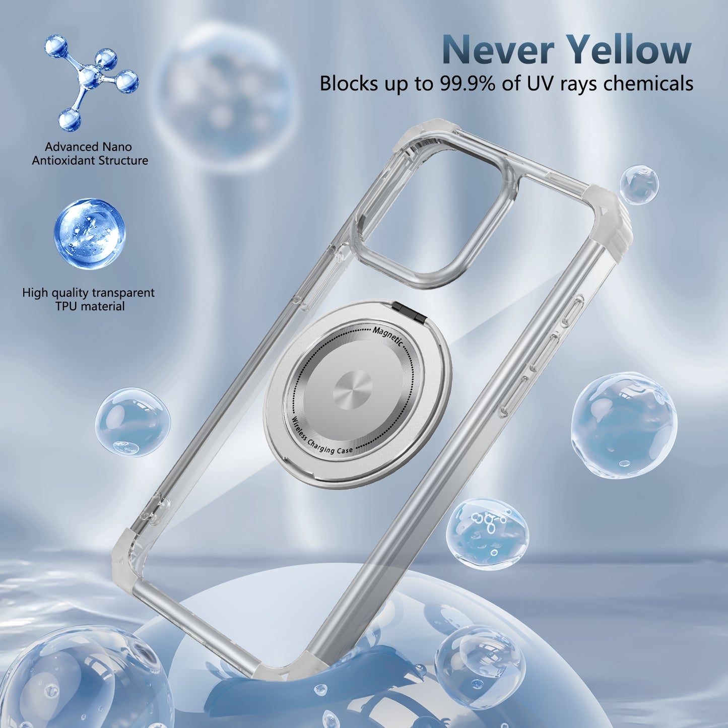 ELECTROPRIME For iPhone 15 Gold Shield CD Pattern MagSafe Magnetic Phone Case with Rotating Stand(Transparent)