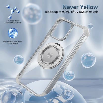 ELECTROPRIME For iPhone 15 Gold Shield CD Pattern MagSafe Magnetic Phone Case with Rotating Stand(Transparent)