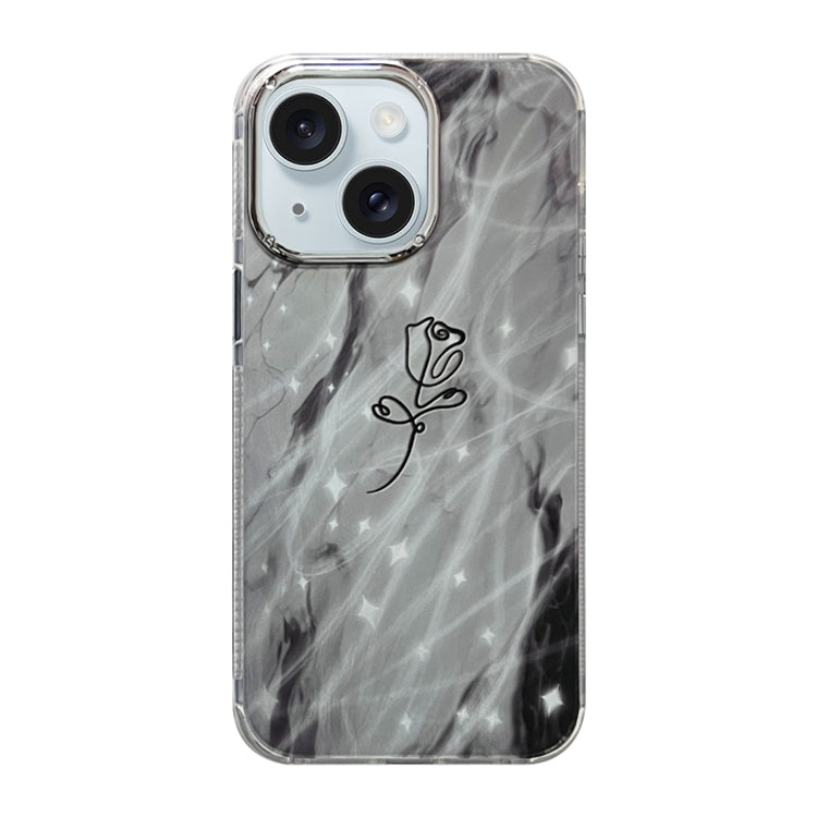 ELECTROPRIME For iPhone 15 Cooling Flash Feather TPU + PC Phone Case(Brief Rose)