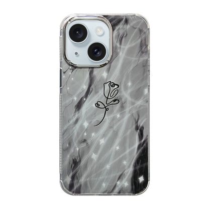 ELECTROPRIME For iPhone 15 Cooling Flash Feather TPU + PC Phone Case(Brief Rose)