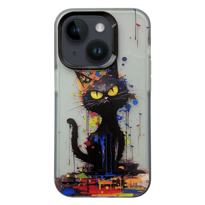 ELECTROPRIME For iPhone 15 Painted Color Ink Animals TPU Phone Case(Black Cat)