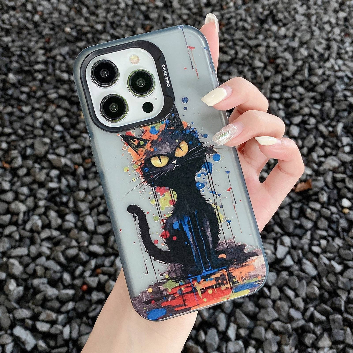 ELECTROPRIME For iPhone 15 Painted Color Ink Animals TPU Phone Case(Black Cat)