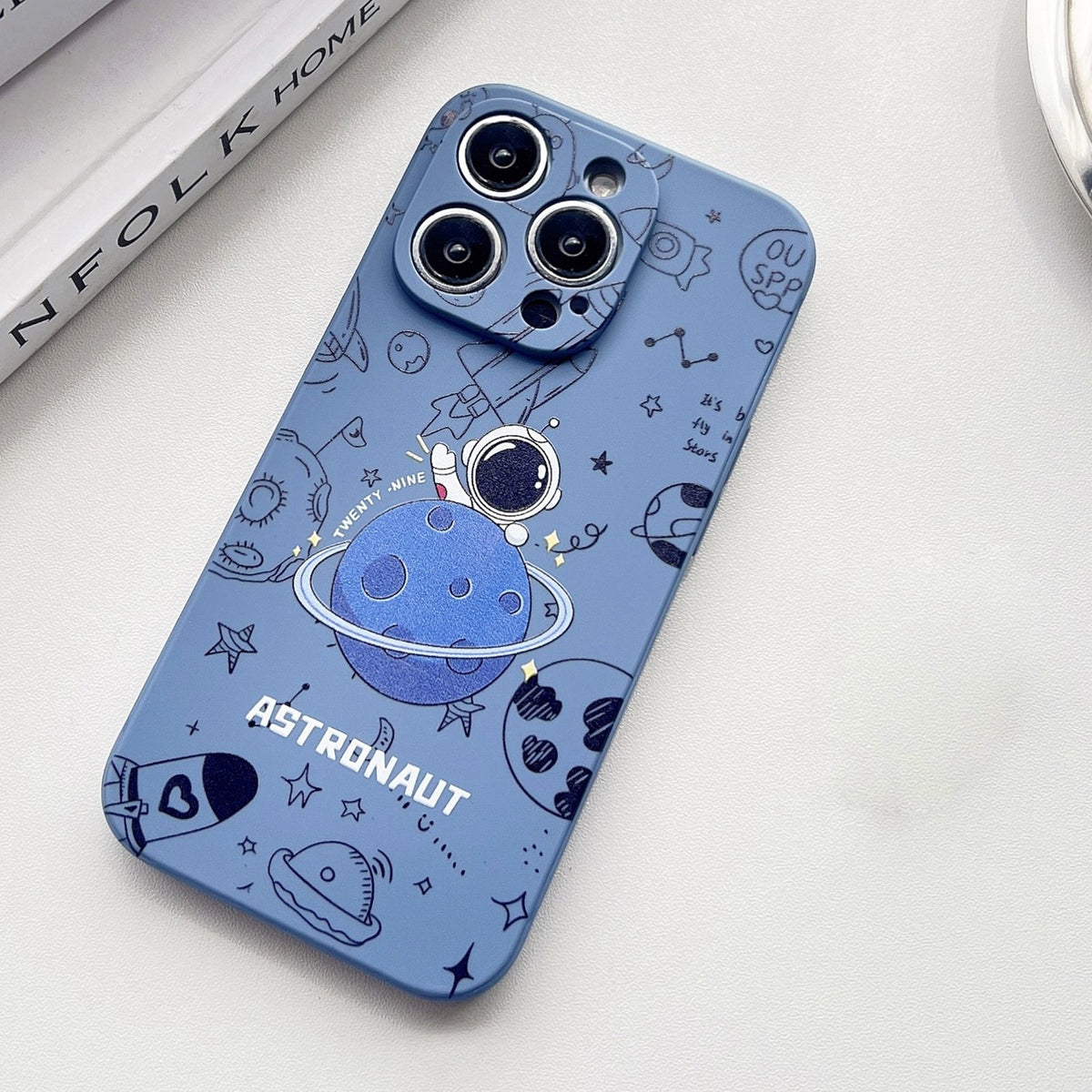 ELECTROPRIME For iPhone 15 Plus Liquid Silicone Straight Side Phone Case(Blue Astronaut)