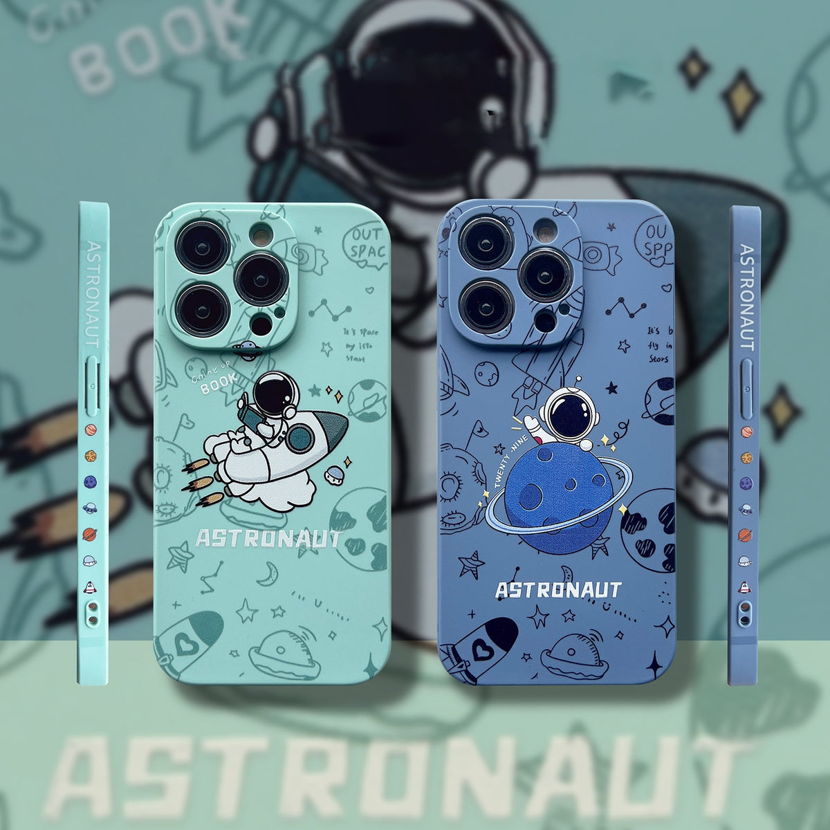 ELECTROPRIME For iPhone 15 Plus Liquid Silicone Straight Side Phone Case(Blue Astronaut)