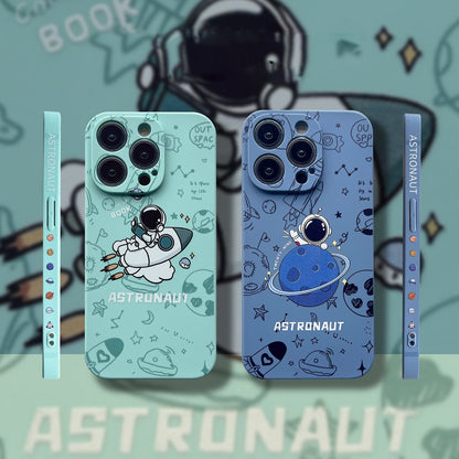 ELECTROPRIME For iPhone 15 Plus Liquid Silicone Straight Side Phone Case(Blue Astronaut)