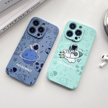 ELECTROPRIME For iPhone 15 Plus Liquid Silicone Straight Side Phone Case(Blue Astronaut)