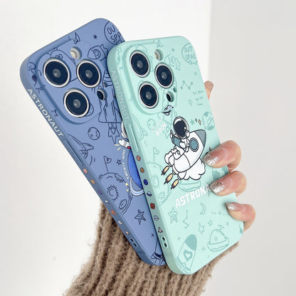 ELECTROPRIME For iPhone 15 Plus Liquid Silicone Straight Side Phone Case(Blue Astronaut)