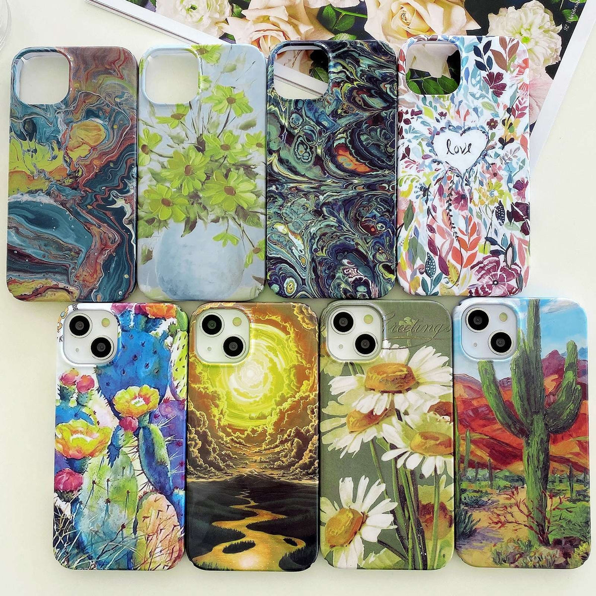 ELECTROPRIME For iPhone 15 Plus Varnishing Water Stick PC Phone Case(Small Chrysanthemum)