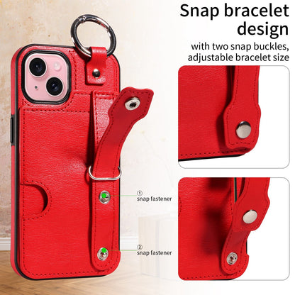 ELECTROPRIME For iPhone 15 Calf Texture Wrist Card Slot Ring Phone Case(Red)