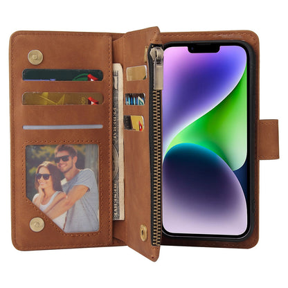 ELECTROPRIME For iPhone 15 Plus Multifunctional Multi-Card Wallet Phone Leather Case(Brown)