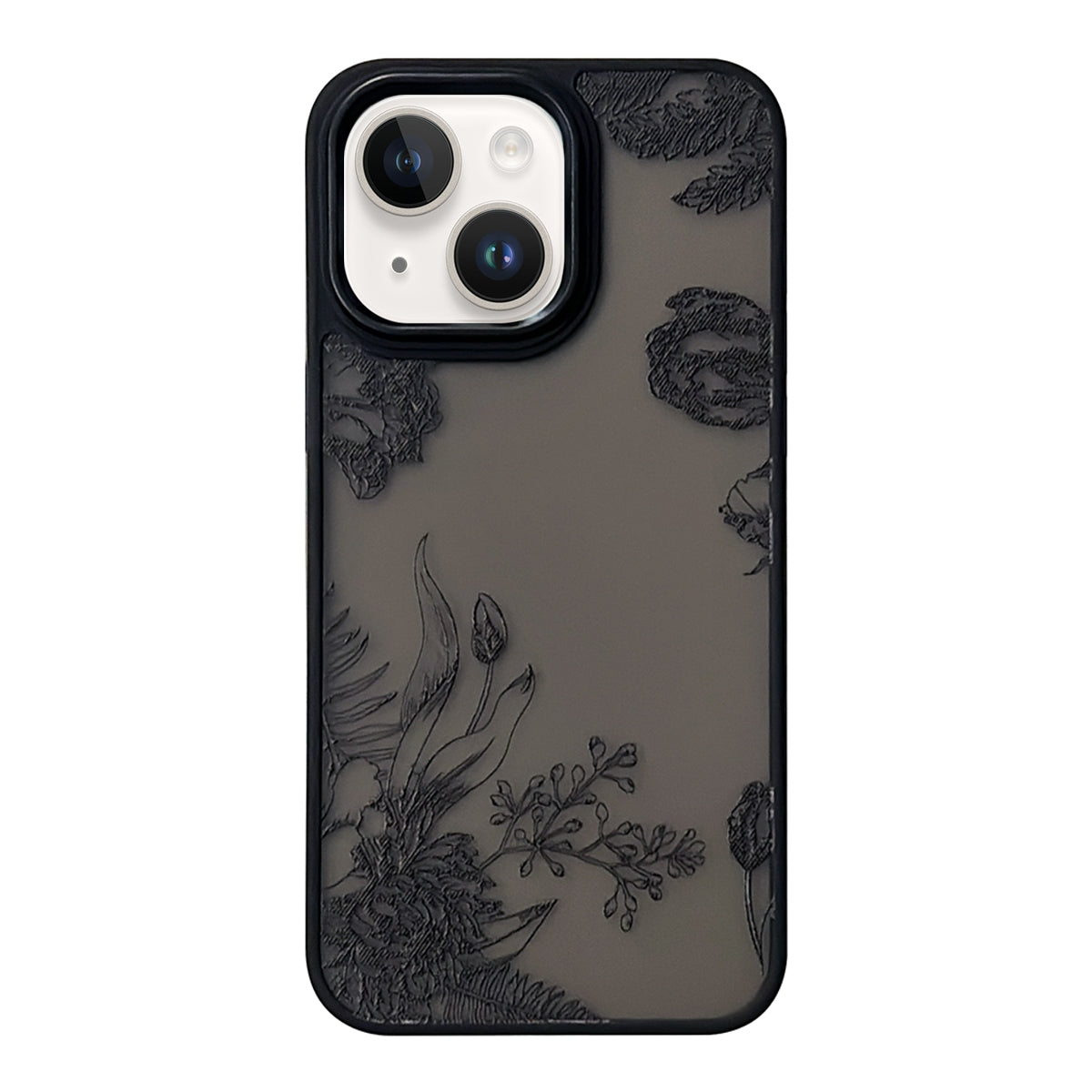 ELECTROPRIME For iPhone 15 Skin Feel Matte TPU+PC Shockproof Phone Case(Black Flower)