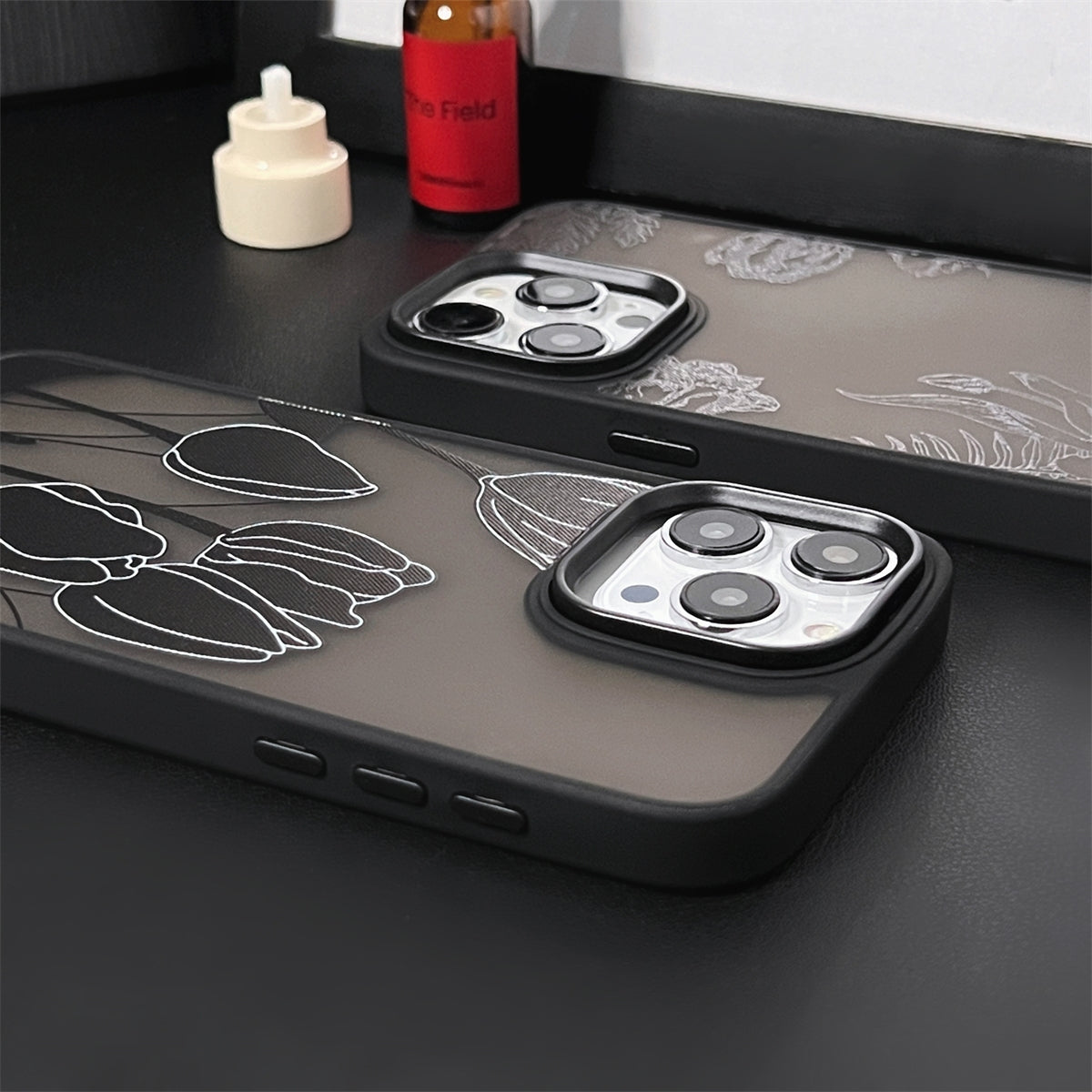 ELECTROPRIME For iPhone 15 Skin Feel Matte TPU+PC Shockproof Phone Case(Black Flower)