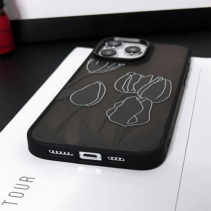 ELECTROPRIME For iPhone 15 Skin Feel Matte TPU+PC Shockproof Phone Case(Black Flower)