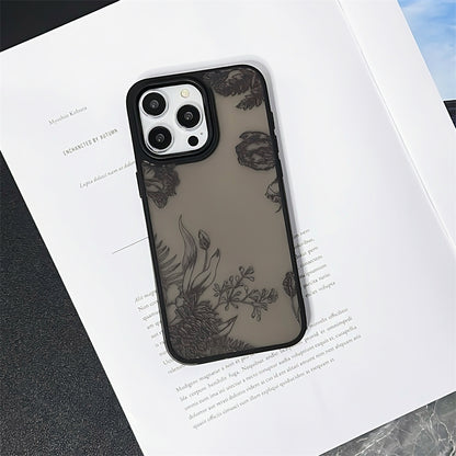 ELECTROPRIME For iPhone 15 Skin Feel Matte TPU+PC Shockproof Phone Case(Black Flower)