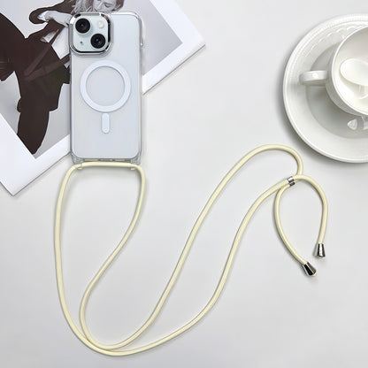ELECTROPRIME For iPhone 15 Plus MagSafe Magnetic PC + TPU Phone Case with Lanyard(Creamy White)