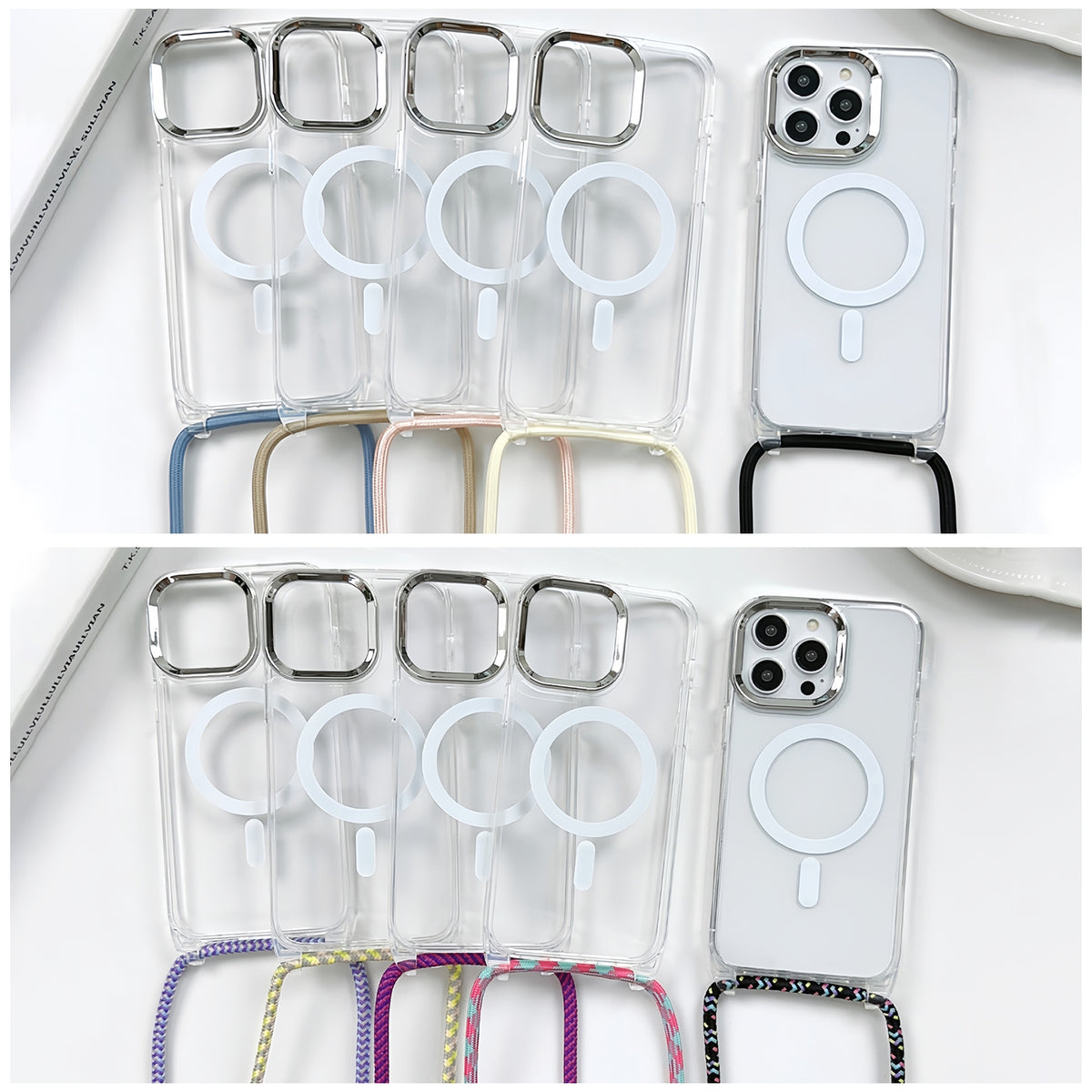 ELECTROPRIME For iPhone 15 Plus MagSafe Magnetic PC + TPU Phone Case with Lanyard(Creamy White)
