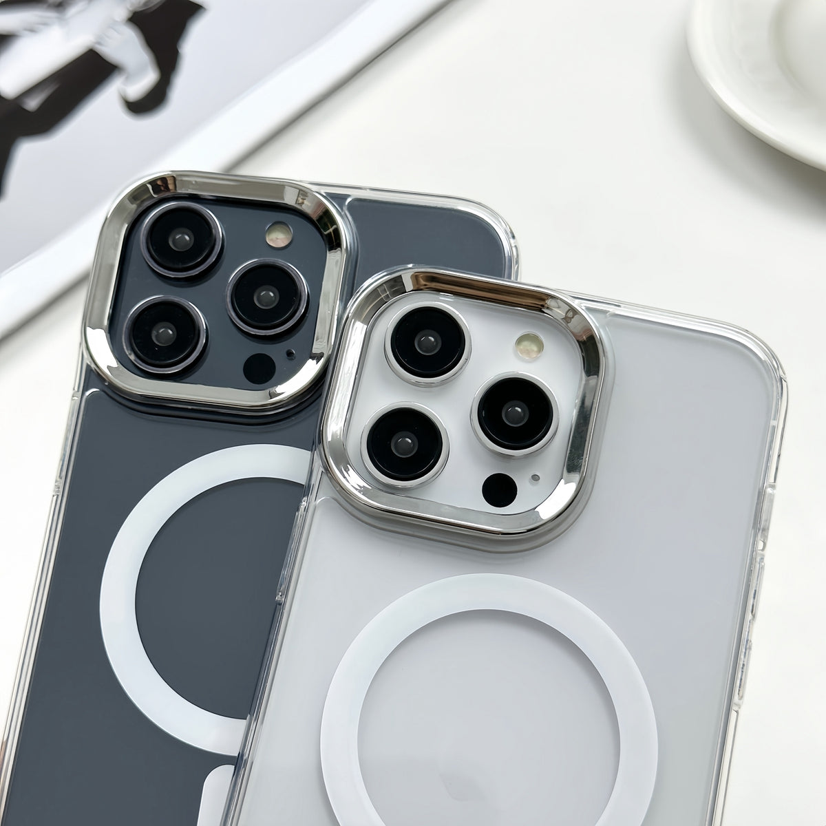 ELECTROPRIME For iPhone 15 Plus MagSafe Magnetic PC + TPU Phone Case with Lanyard(Creamy White)