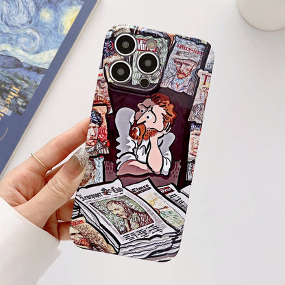 ELECTROPRIME For iPhone 15 Precise Hole Oil Painting Glossy PC Phone Case(Newspaper)