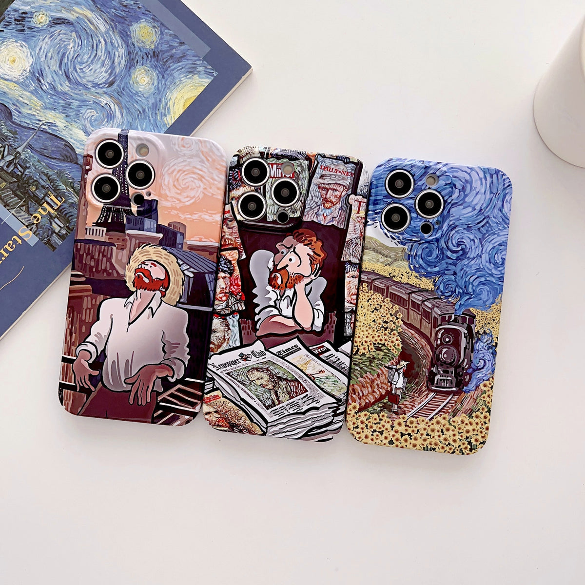 ELECTROPRIME For iPhone 15 Plus Precise Hole Oil Painting Glossy PC Phone Case(Train)