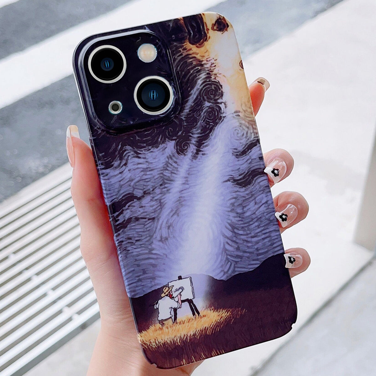 ELECTROPRIME For iPhone 15 Plus Precise Hole Oil Painting Pattern PC Phone Case(Shine)