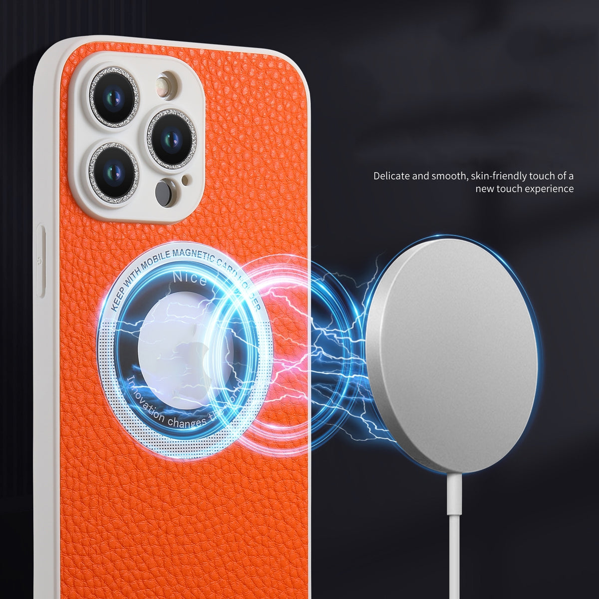 Electroprime For iPhone 15 Plus Litchi Texture MagSafe TPU Full Coverage Shockproof Phone Case(Orange)
