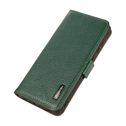 ELECTROPRIME For iPhone 15 Plus KHAZNEH Side-Magnetic Litchi Genuine Leather RFID Phone Case(Green)