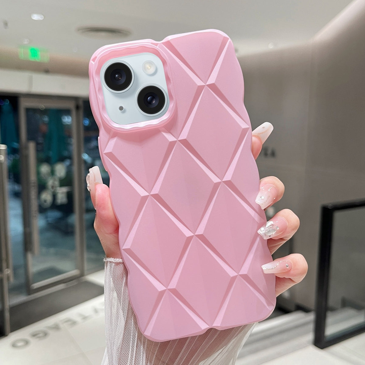 ELECTROPRIME For iPhone 15 Metallic Paint Diamond Lattice Skin Feel Full Coverage Shockproof Phone Case(Pink)