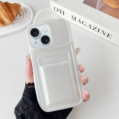 ELECTROPRIME For iPhone 15 Metallic Paint Skin Feel Full Coverage Shockproof Phone Case with Card Bag(White)