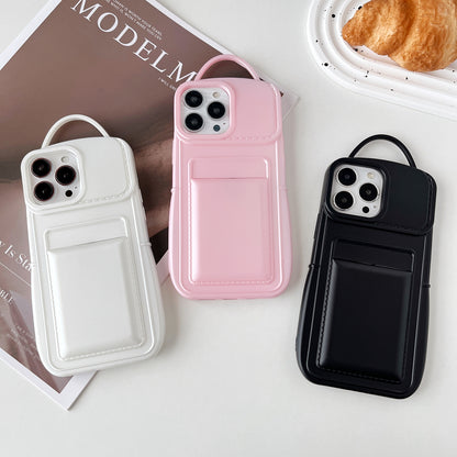 ELECTROPRIME For iPhone 15 Plus Metallic Paint Skin Feel Full Coverage Shockproof Phone Case with Card Bag(Black)