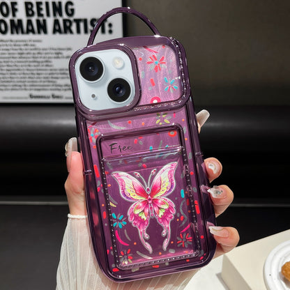 ELECTROPRIME For iPhone 15 Electroplated Card Slot Laser Butterfly Cardboard TPU Phone Case(Purple)