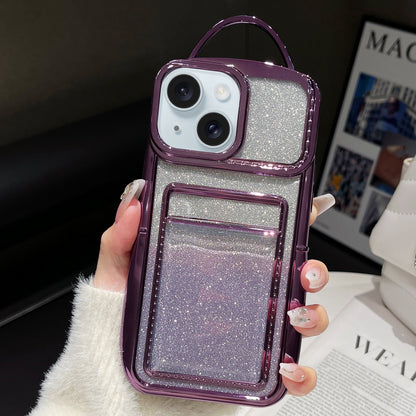 ELECTROPRIME For iPhone 15 Plus Electroplated Card Slot Gradient Glitter Paper TPU Phone Case(Purple)