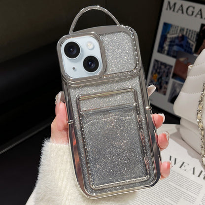 ELECTROPRIME For iPhone 15 Electroplated Card Slot Gradient Glitter Paper TPU Phone Case(Silver)