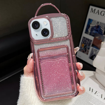ELECTROPRIME For iPhone 15 Electroplated Card Slot Gradient Glitter Paper TPU Phone Case(Pink)