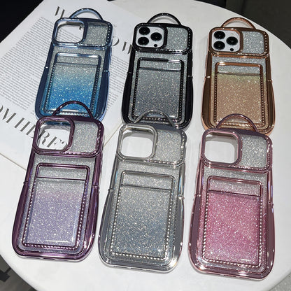 ELECTROPRIME For iPhone 15 Plus Electroplated Card Slot Gradient Glitter Paper TPU Phone Case(Purple)