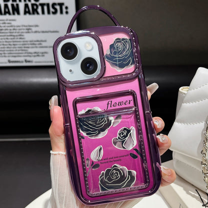 ELECTROPRIME For iPhone 15 Plus Electroplated Card Slot Laser Rose Cardboard TPU Phone Case(Purple)