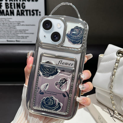 ELECTROPRIME For iPhone 15 Electroplated Card Slot Laser Rose Cardboard TPU Phone Case(Silver)
