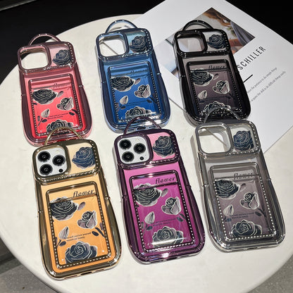 ELECTROPRIME For iPhone 15 Plus Electroplated Card Slot Laser Rose Cardboard TPU Phone Case(Purple)