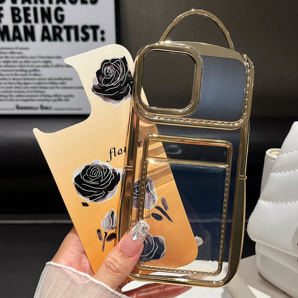ELECTROPRIME For iPhone 15 Plus Electroplated Card Slot Laser Rose Cardboard TPU Phone Case(Purple)