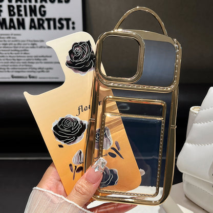 ELECTROPRIME For iPhone 15 Plus Electroplated Card Slot Laser Rose Cardboard TPU Phone Case(Purple)