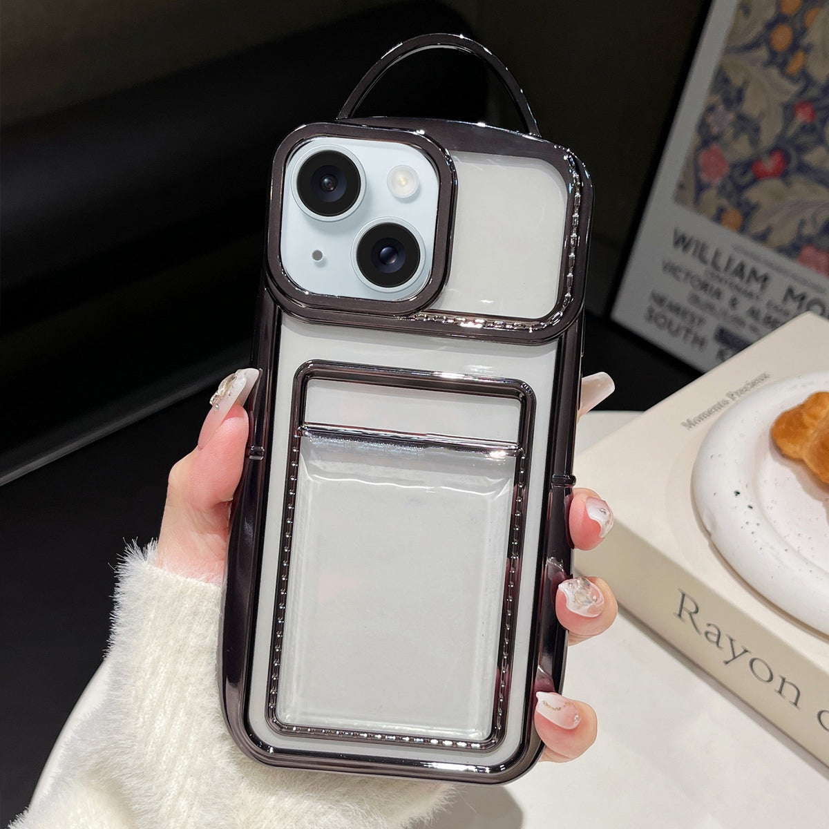 ELECTROPRIME For iPhone 15 Plus Electroplated Clear Card Slot TPU Phone Case(Black)