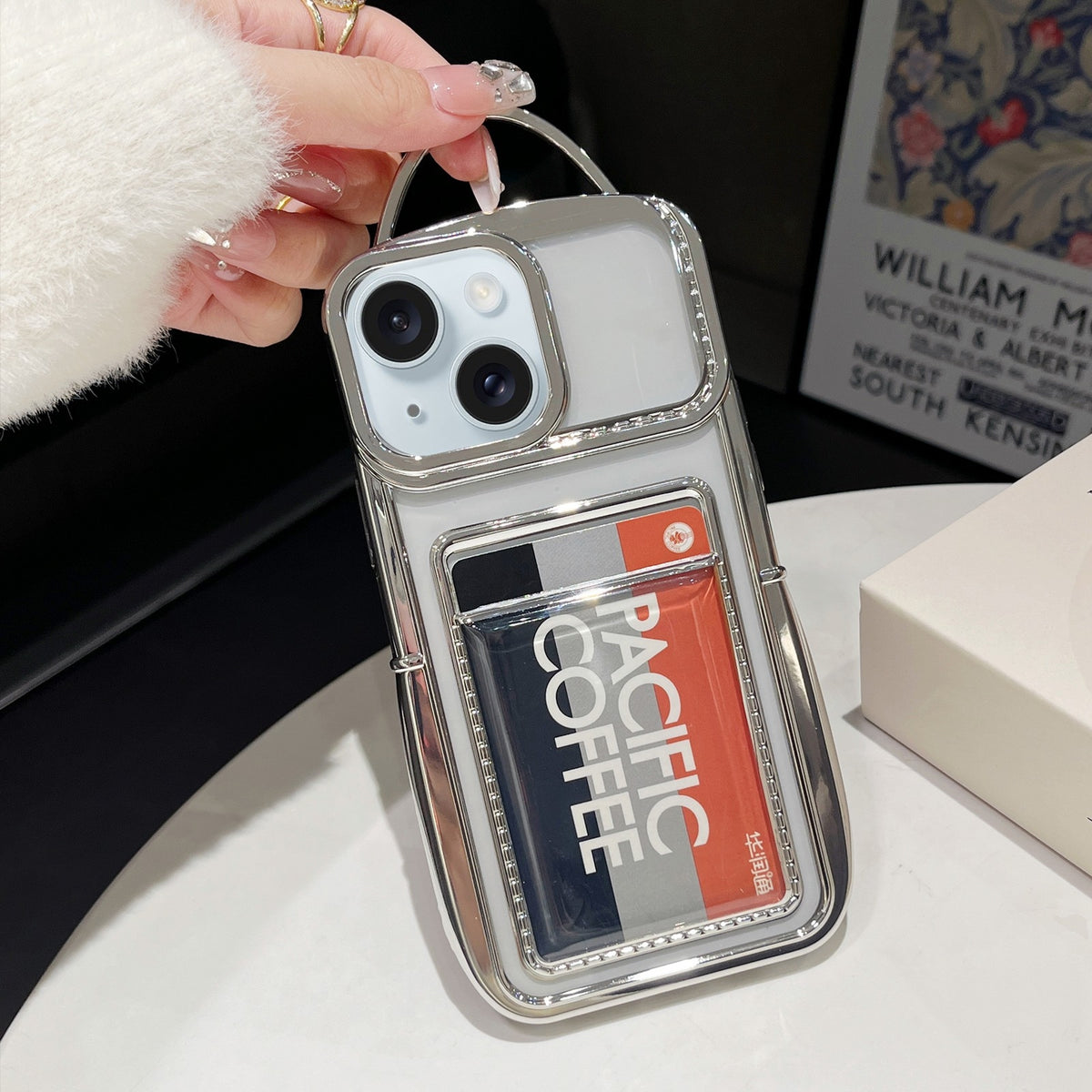 ELECTROPRIME For iPhone 15 Electroplated Clear Card Slot TPU Phone Case(Silver)
