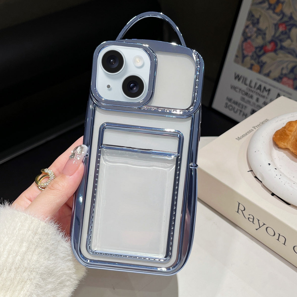ELECTROPRIME For iPhone 15 Electroplated Clear Card Slot TPU Phone Case(Blue)
