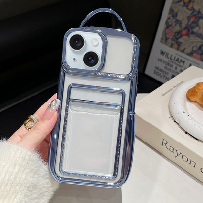 ELECTROPRIME For iPhone 15 Electroplated Clear Card Slot TPU Phone Case(Blue)