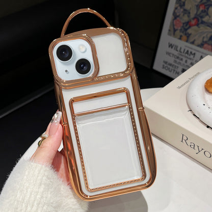 ELECTROPRIME For iPhone 15 Electroplated Clear Card Slot TPU Phone Case(Gold)