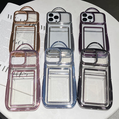 ELECTROPRIME For iPhone 15 Plus Electroplated Clear Card Slot TPU Phone Case(Black)