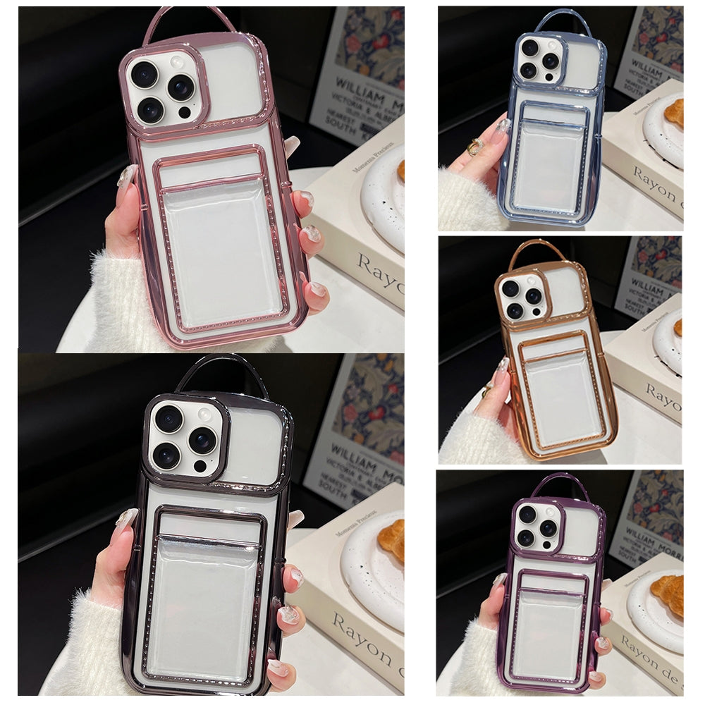 ELECTROPRIME For iPhone 15 Electroplated Clear Card Slot TPU Phone Case(Gold)