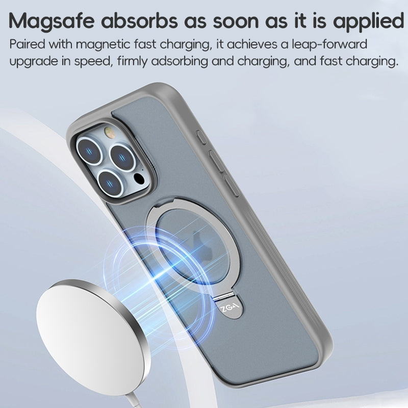 ELECTROPRIME For iPhone 15 Plus ZGA Magsafe Holder PC Hybrid TPU Phone Case(Grey)