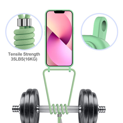 ELECTROPRIME For iPhone 15 Plus Integrated Card Bag Solid Color Liquid Silicone Phone Case with Lanyard(Green)
