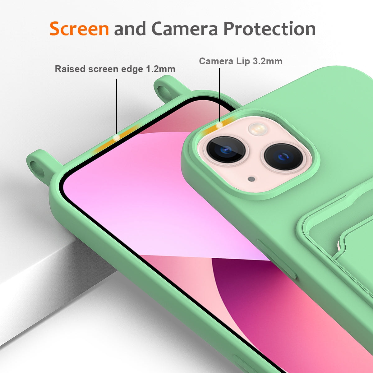 ELECTROPRIME For iPhone 15 Plus Integrated Card Bag Solid Color Liquid Silicone Phone Case with Lanyard(Green)